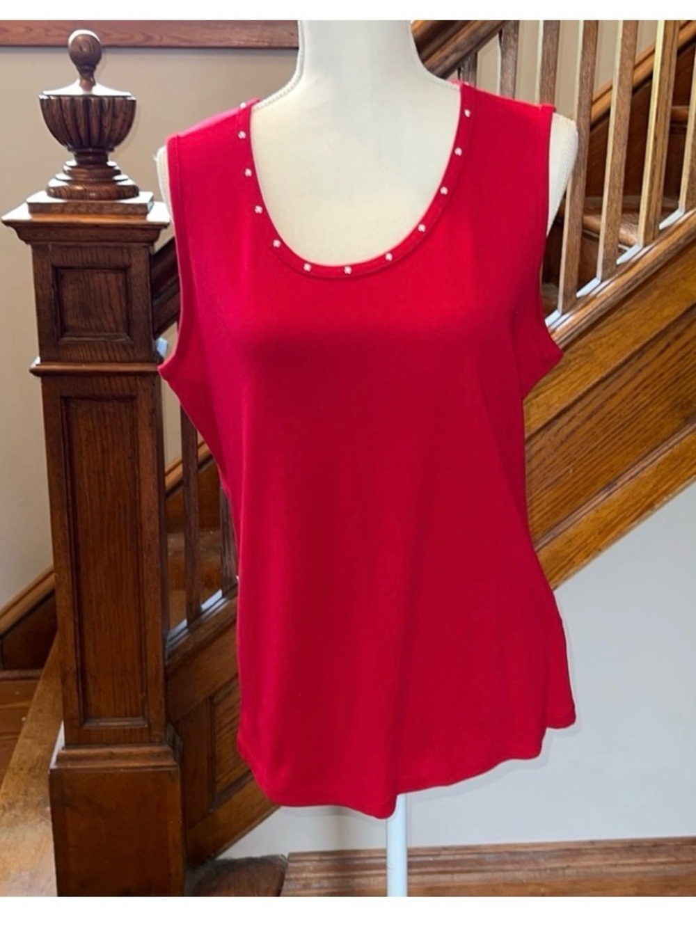 Rafaella Red Sleeveless Tank with Studded Scoop Neck XL